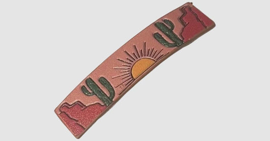 Leather Hair Barrette with Desert Scene and Sunset