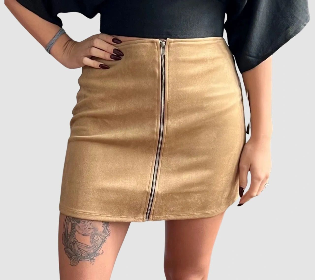 The Carissa Faux Suede Front Zip Mini Skirt