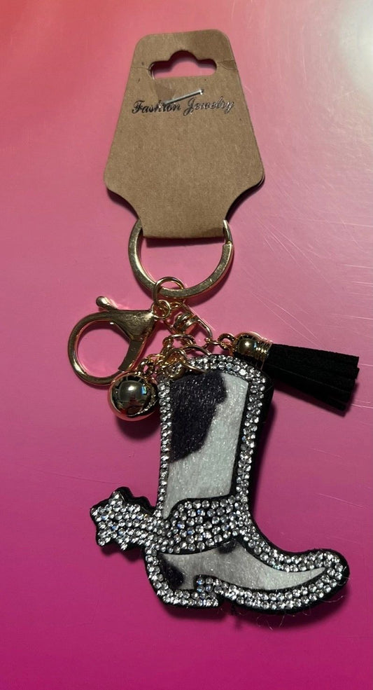 Cowhide and Rhinestone Boot Keychain