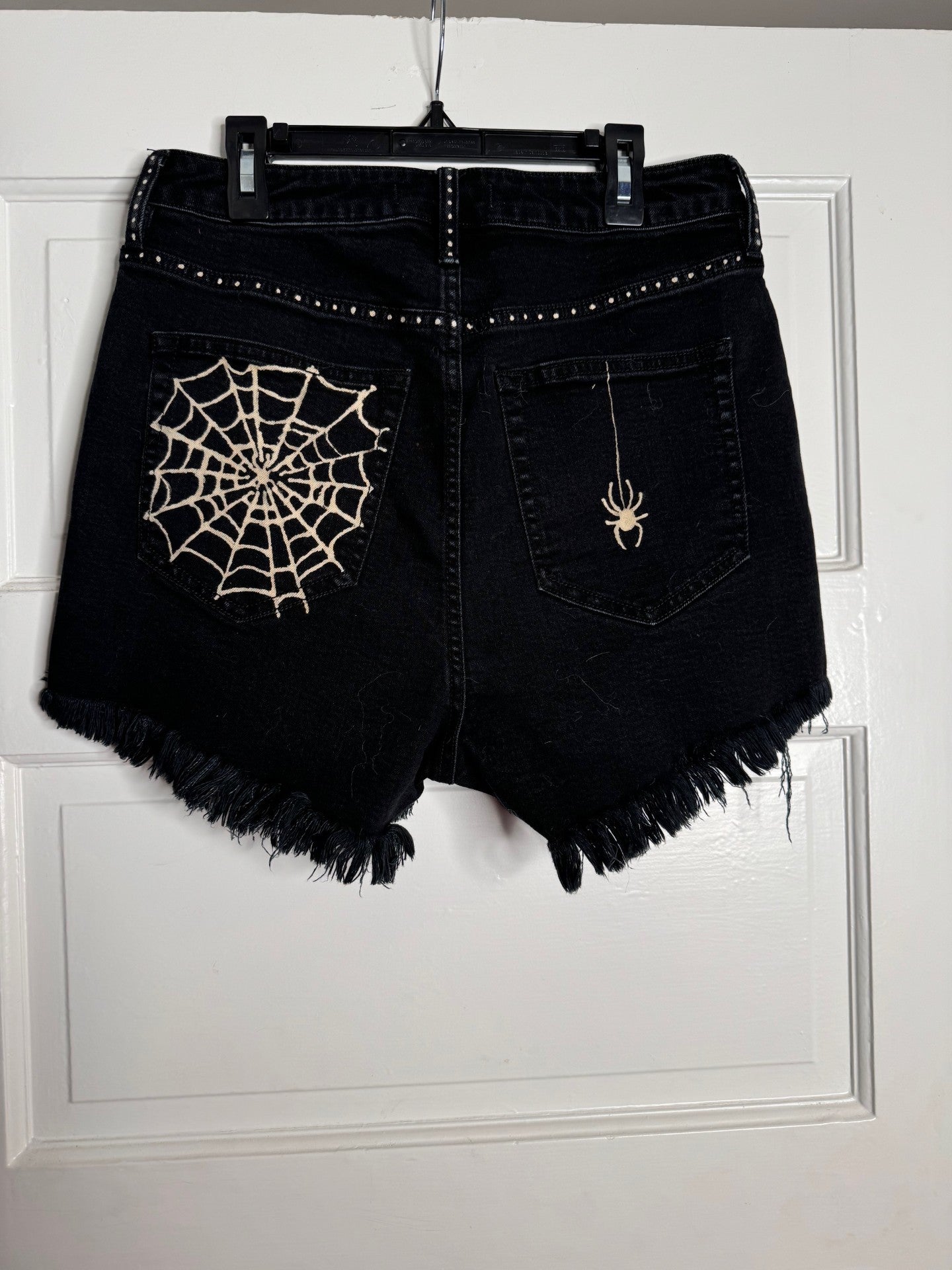 Spider Hand Bleached Shorts - WE THE FREE High Rise Raw Hem 5-Button Front 6/28 Repurposed