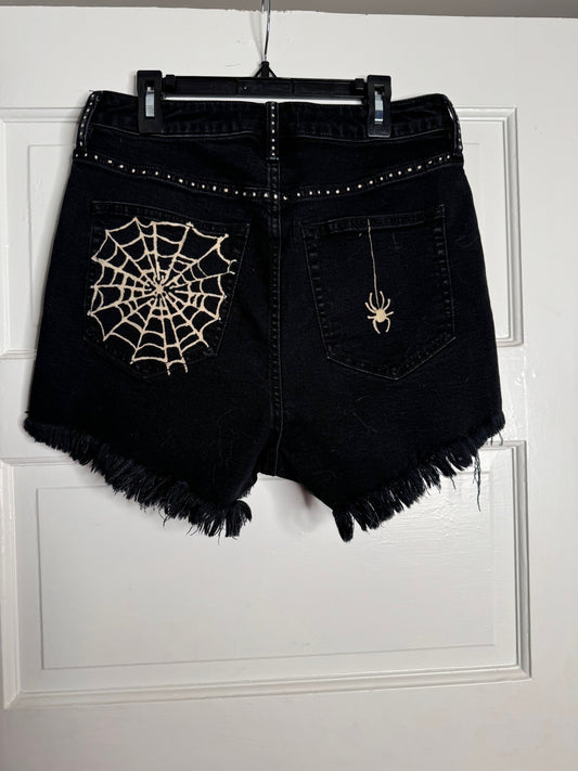 Spider Hand Bleached Shorts -  WE THE FREE High Rise Raw Hem 5-Button Front 6/28 Repurposed