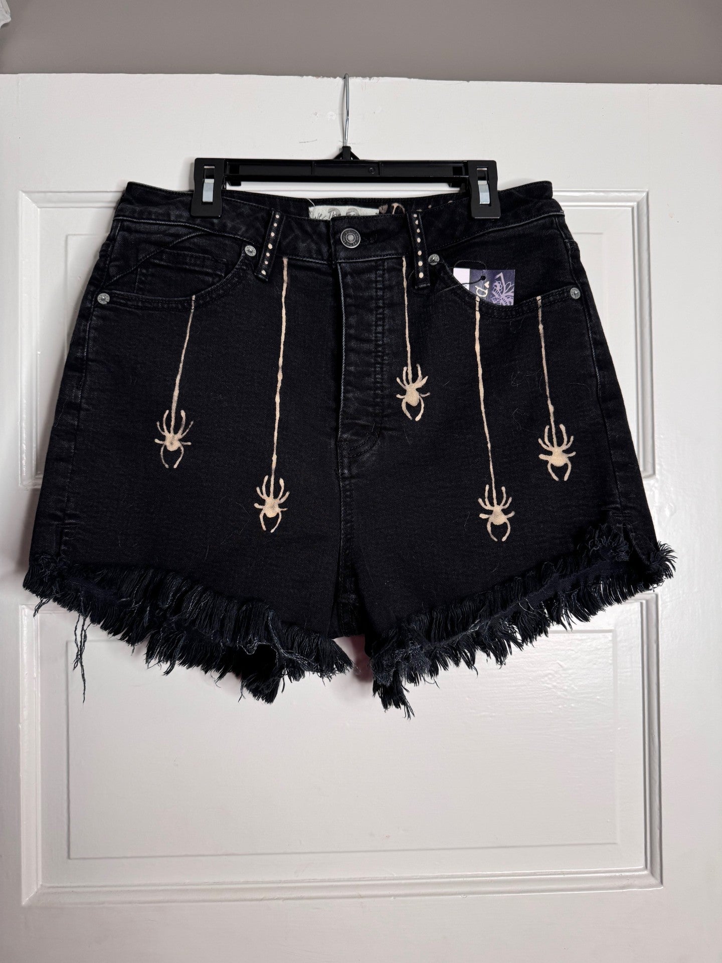 Spider Hand Bleached Shorts - WE THE FREE High Rise Raw Hem 5-Button Front 6/28 Repurposed