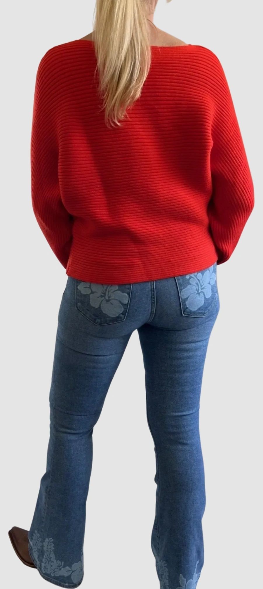 The Victoria Sweater ~ Boatneck Dolman Long Sleeve Ribbed Off the Shoulder