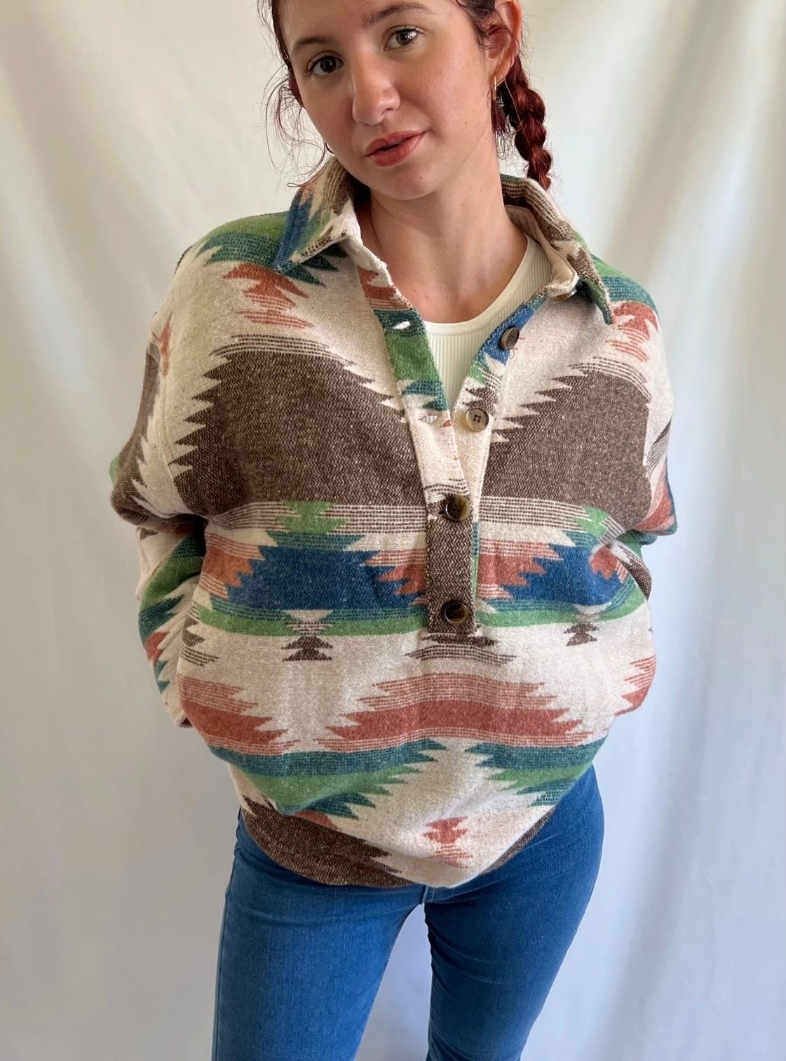 Western Pattern Pullover Collared Shirt / Sweetie Shacket