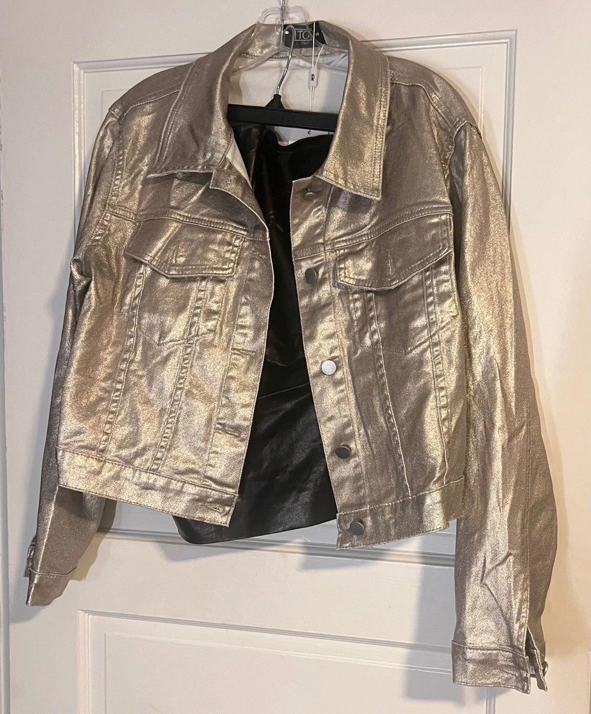 The Emmy Metallic Gold Coated Button Up Jacket by ITOO