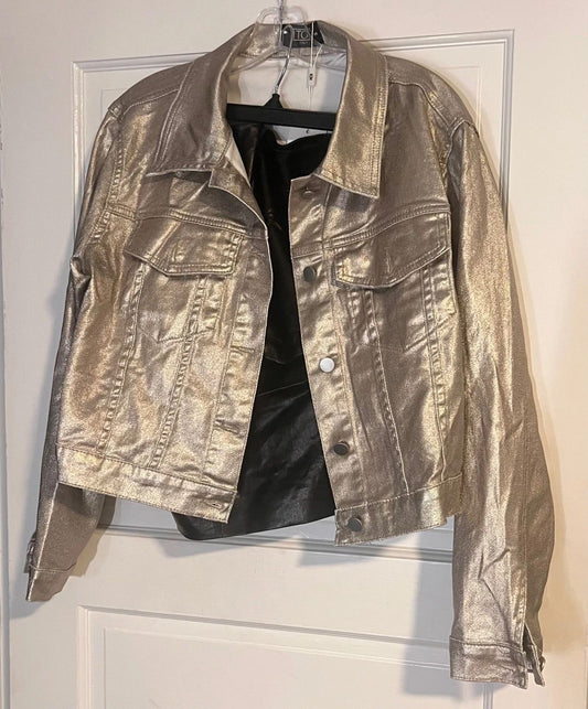 The Emmy Metallic Gold Coated Button Up Jacket by ITOO