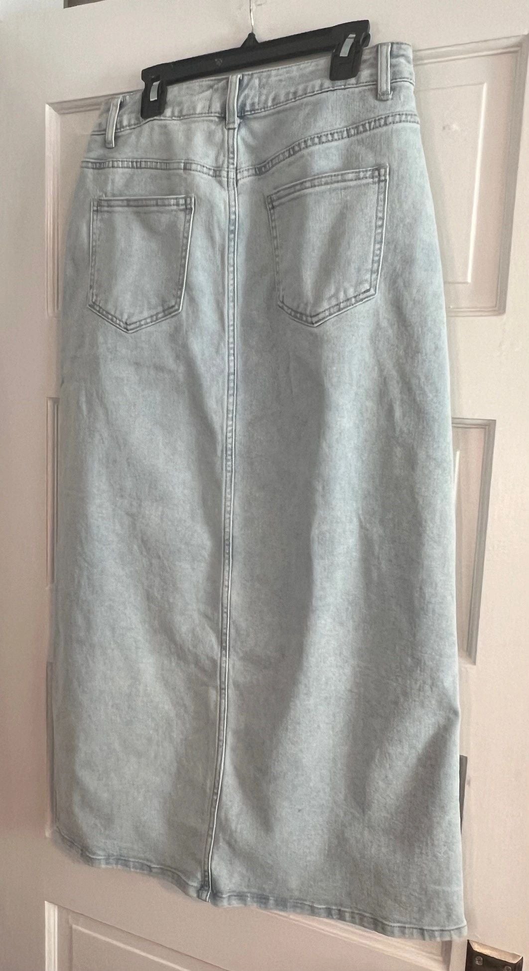 Denim Maxi Skirt with Front Slit by ITOO