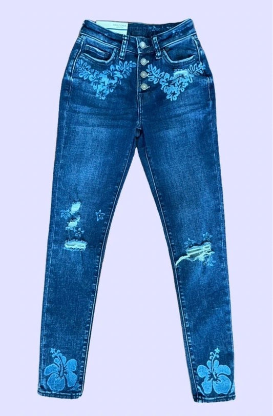 Hibiscus Heaven Skinny Jeans ~ Arizona Women's Size 1