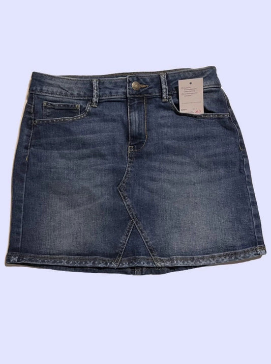 Steer Clear Denim Mini Skirt ~ Hand Bleached