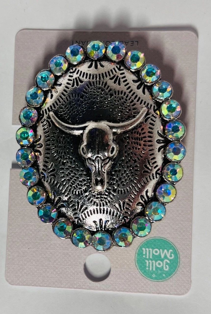 Western Cell Accessory with Rhinestones - Adhesive 3m Phone Grip Horseshoe or Steer Head