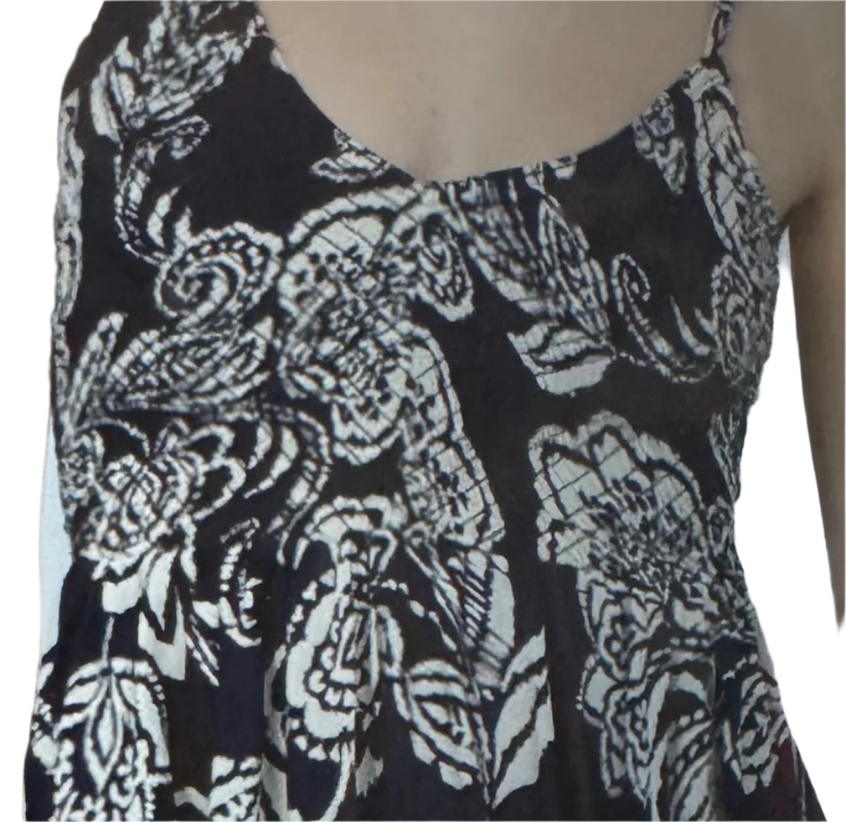 navy floral smocked mini dress with adjustable spaghetti straps and skater fit by Angie in cotton smocked front