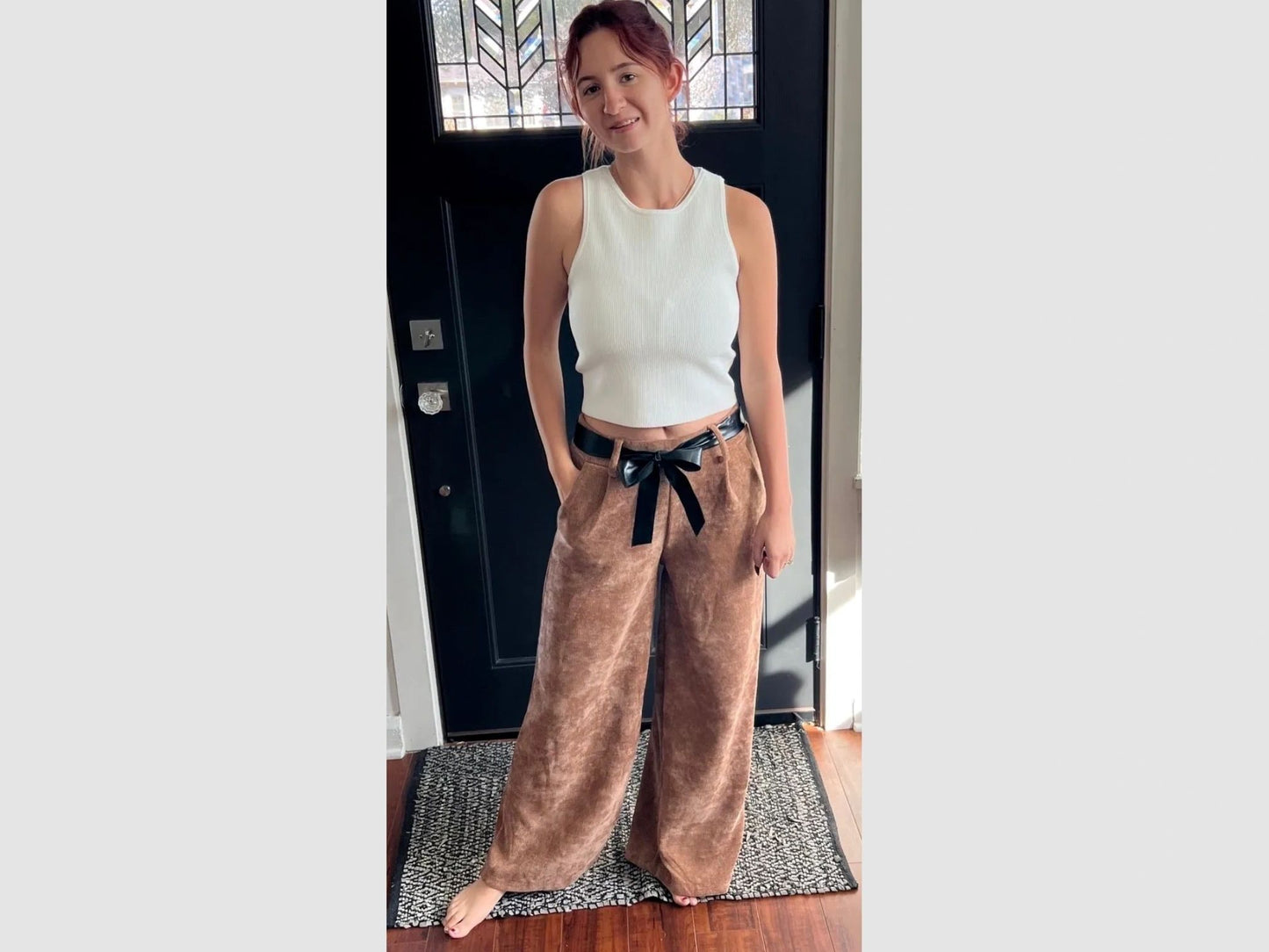 The Italian Corduroy Brown Cropped Wide Leg Pant by I TOO