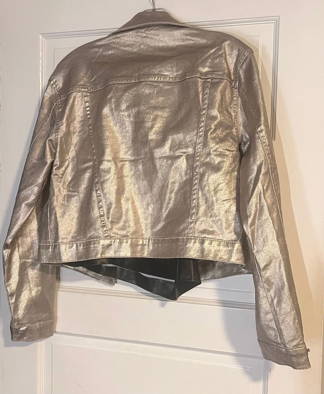 The Emmy Metallic Gold Coated Button Up Jacket by ITOO
