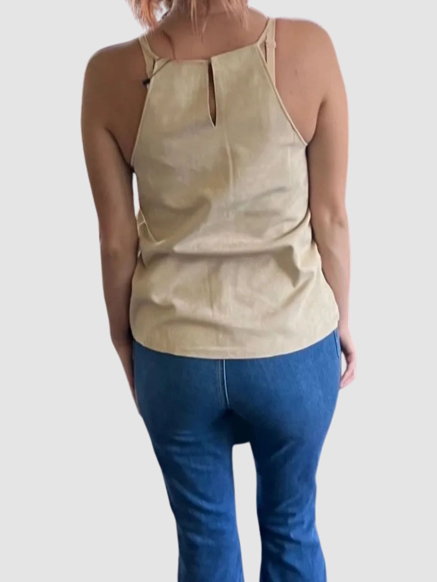 The Becky Round Neck Faux Suede Tank with Spaghetti Straps