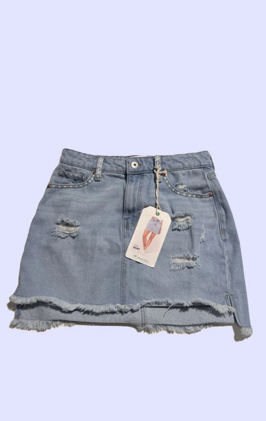 Light Blue Raw Hem Steer Mini Skirt