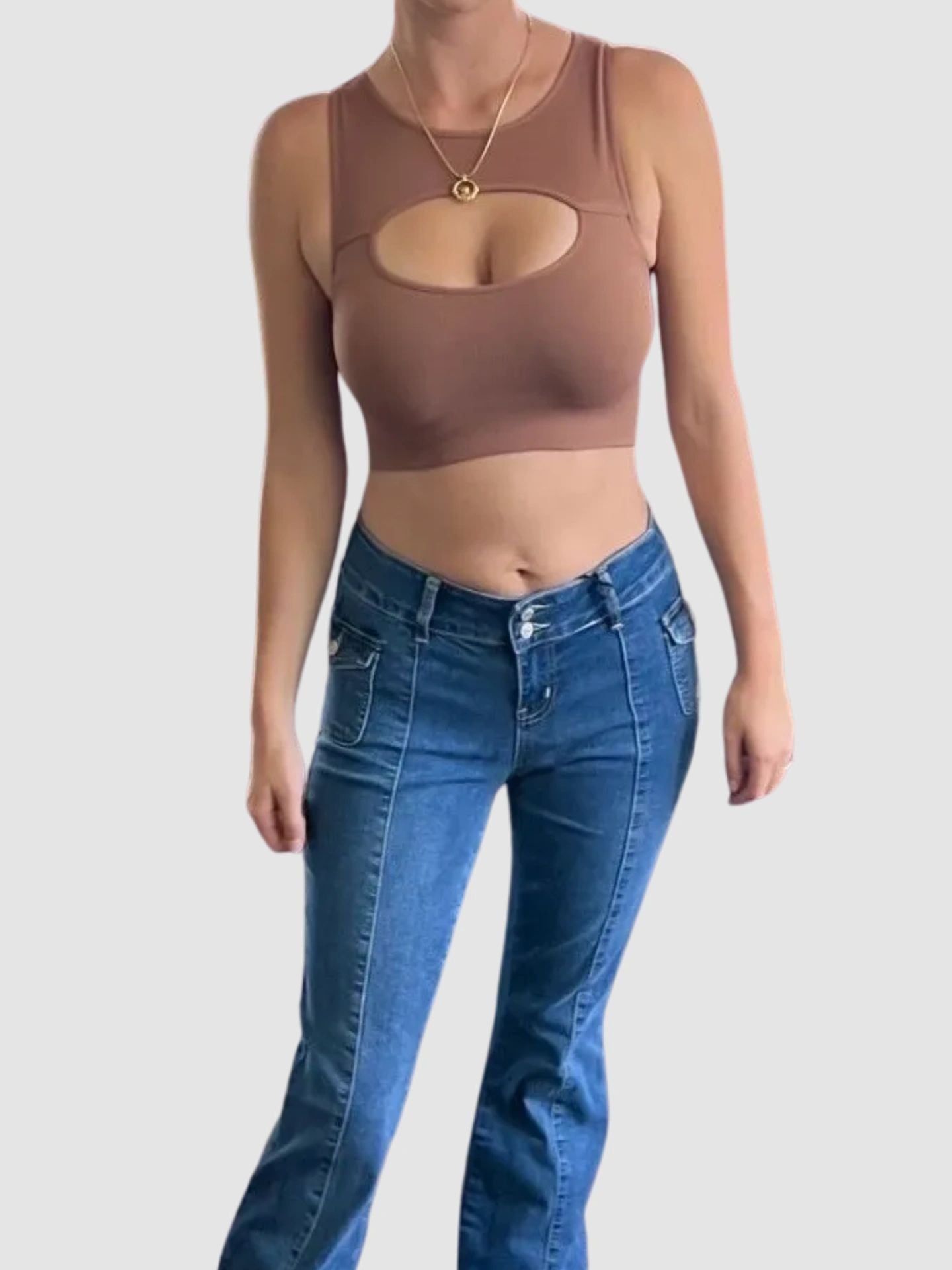 NIKI BIKI Seamless Keyhole Ribbed Tanktop Available in 3 Colors: Brown, Light and Dark Blue Made in USA Super Soft One Size Fits Most Ribbed Fabulous Cami Comfort Compression Stretchy Cropped