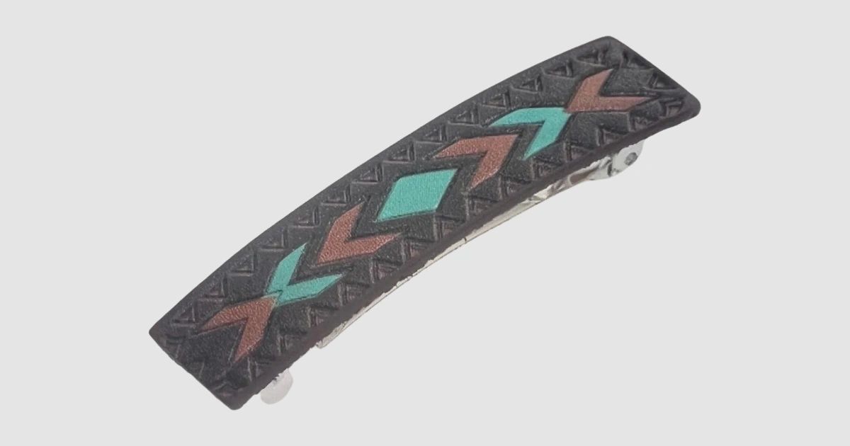 Southwestern Geometric Genuine Leather Hair Barrette