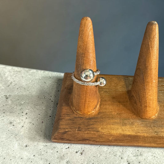 Geo Adjustable Ring in polished gold finish with sculptural bead accents