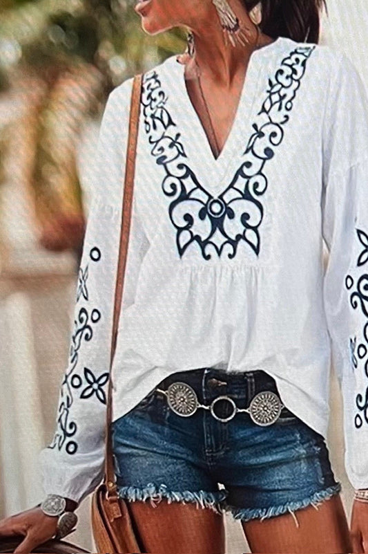 Aviva Tribal V Neck Blouse