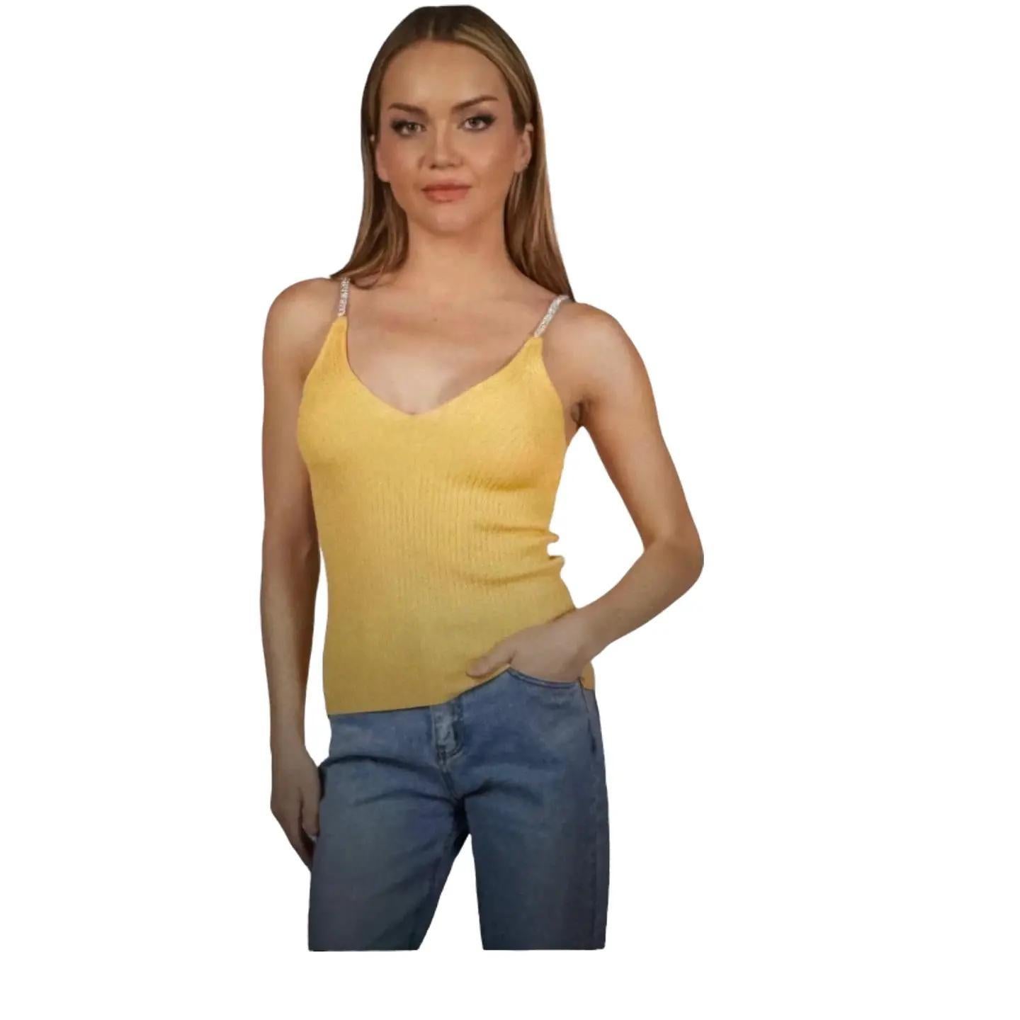 Celeste Rhinestone Strap Tank - Baby Blue BY ITOO