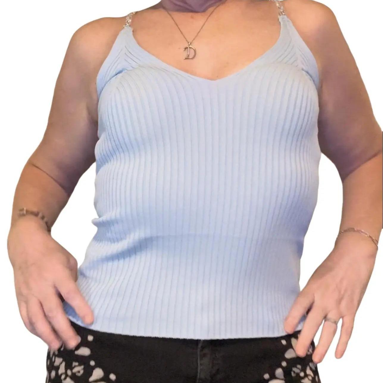 Celeste Rhinestone Strap Tank - Baby Blue BY ITOO