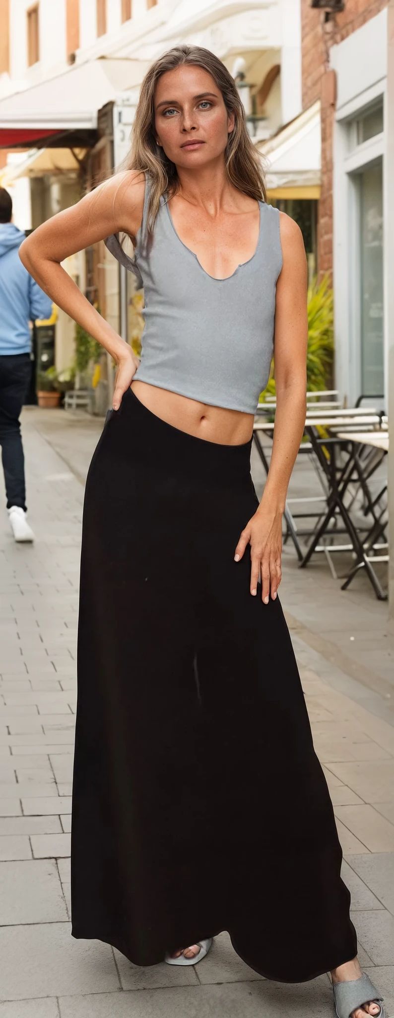 Comfort Tie Elastic Waist Tiered Wide Leg Pant – Black Boho Relaxed Fit