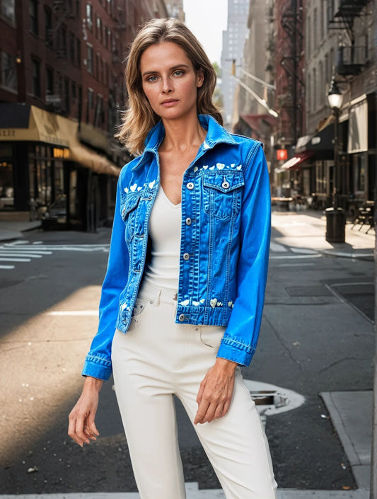 Blended Hearts Denim Jacket – Light Wash - One of a Kind SMALL - Repurposed
