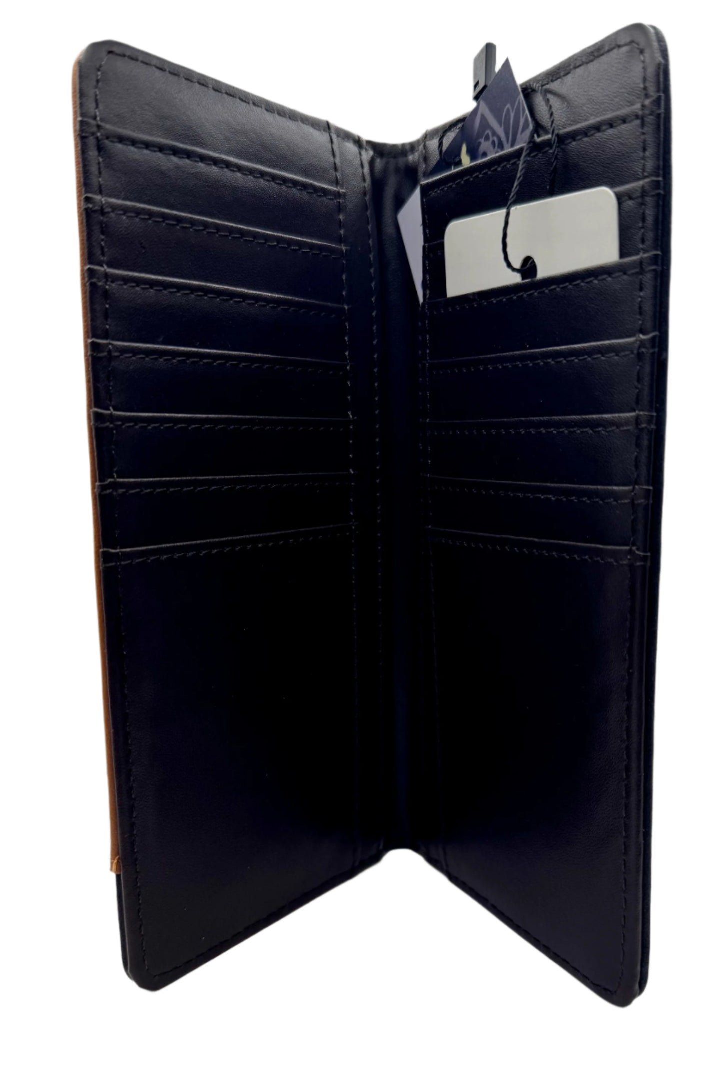RIDGELINE Embossed Diagonal Long Bifold Wallet in Brown, Tan, and Black – Western Men’s Wallet with Floral Design -black