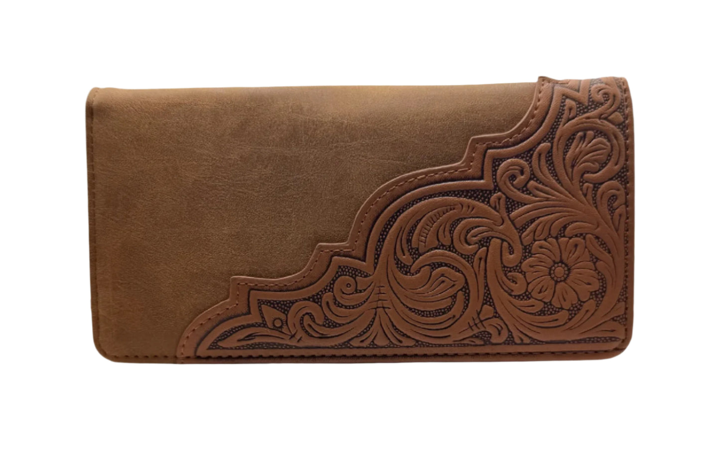 RIDGELINE Embossed Diagonal Long Bifold Wallet in Brown, Tan, and Black – Western Men’s Wallet with Floral Design -tan