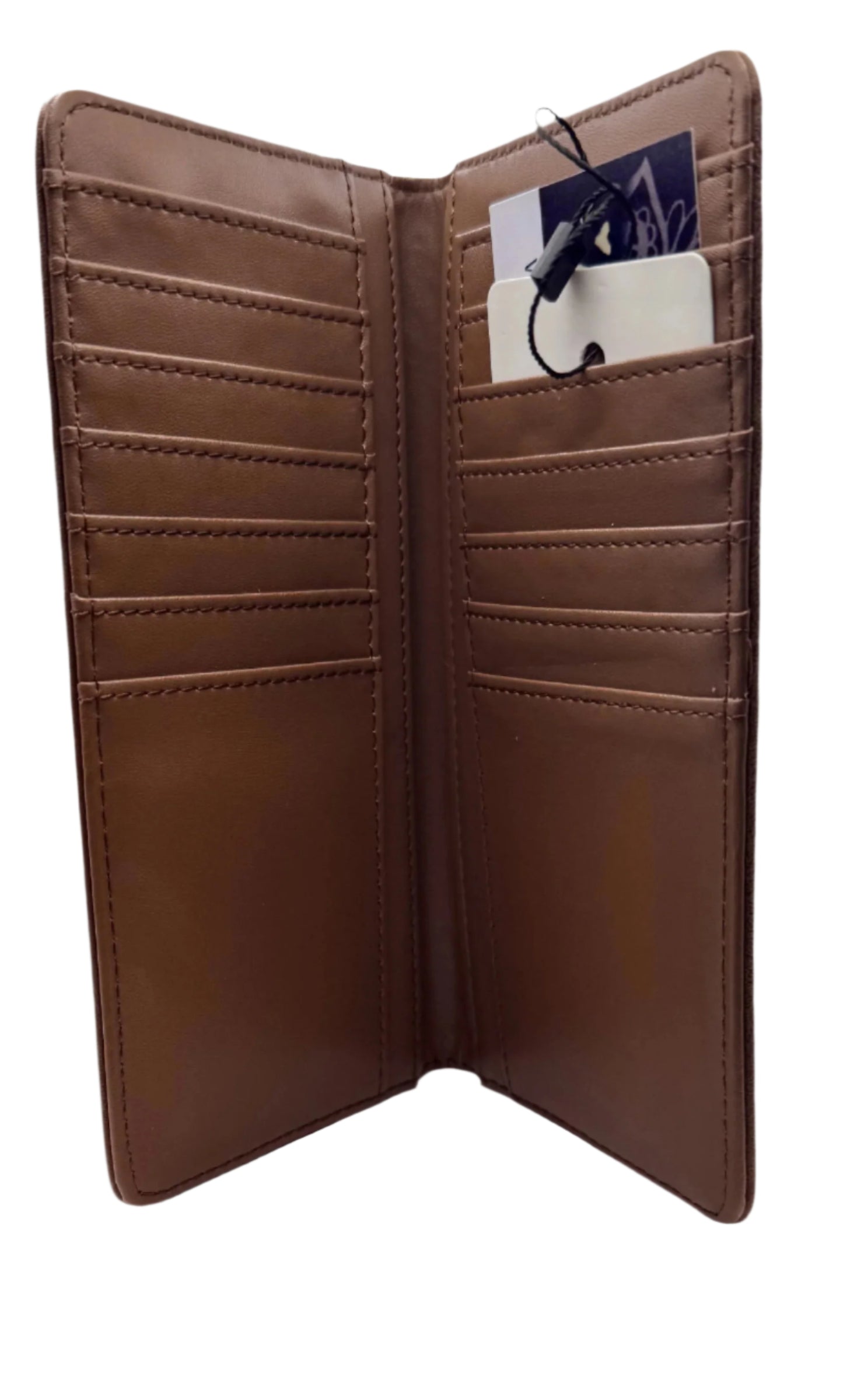 RIDGELINE Embossed Diagonal Long Bifold Wallet in Brown, Tan, and Black – Western Men’s Wallet with Floral Design -brown