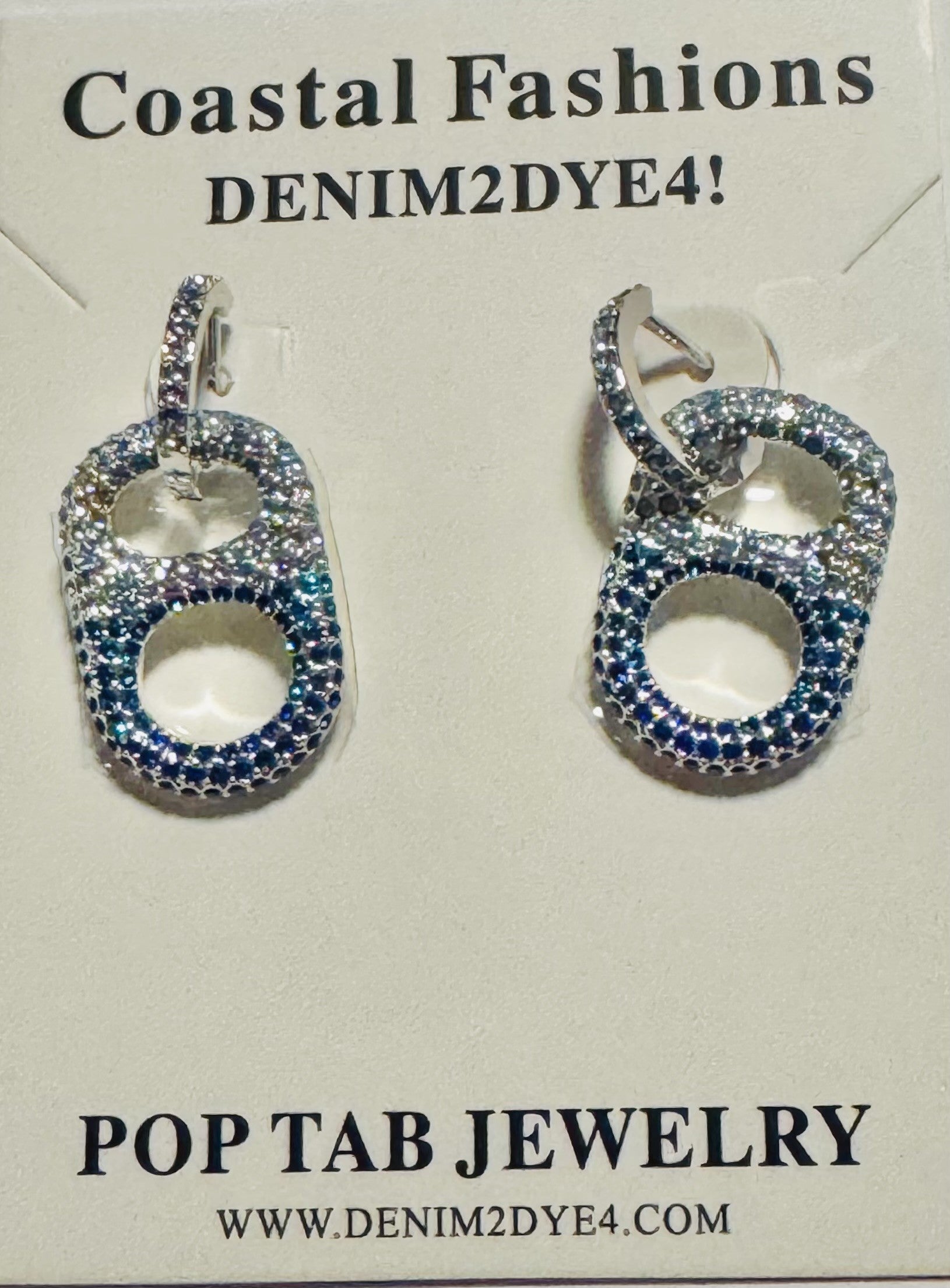 Coastal Wave Ombre Pop Tab Earrings – ombre blue pop tab charm with rhinestone huggie hoop, trendy versatile coastal-chic jewelry