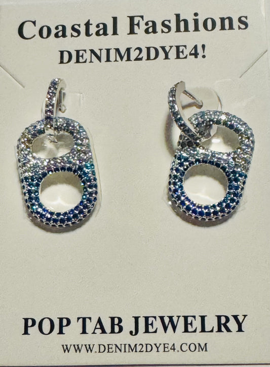 Coastal Wave Ombre Pop Tab Earrings – ombre blue pop tab charm with rhinestone huggie hoop, trendy versatile coastal-chic jewelry