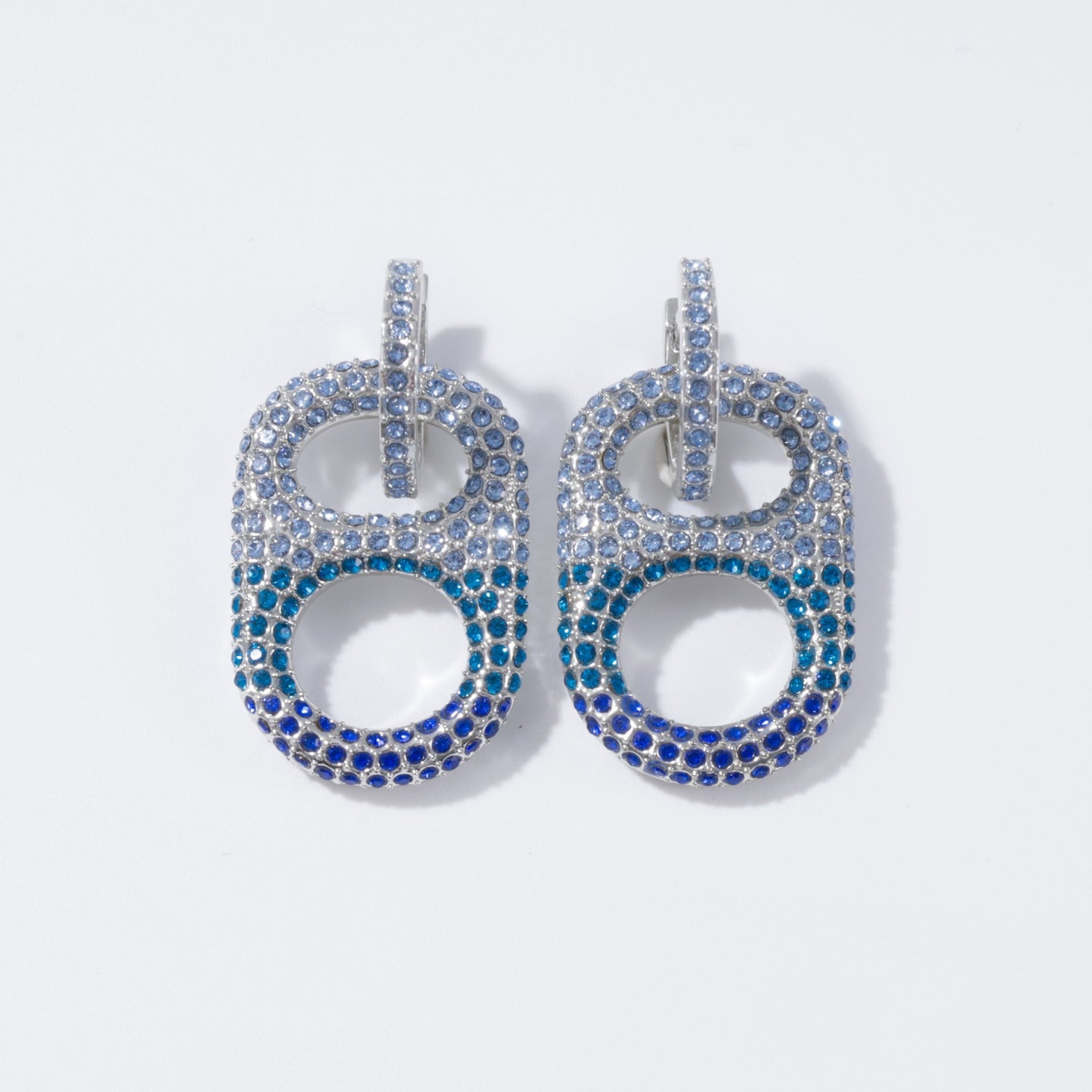 Coastal Wave Ombre Pop Tab Earrings – ombre blue pop tab charm with rhinestone huggie hoop, trendy versatile coastal-chic jewelry