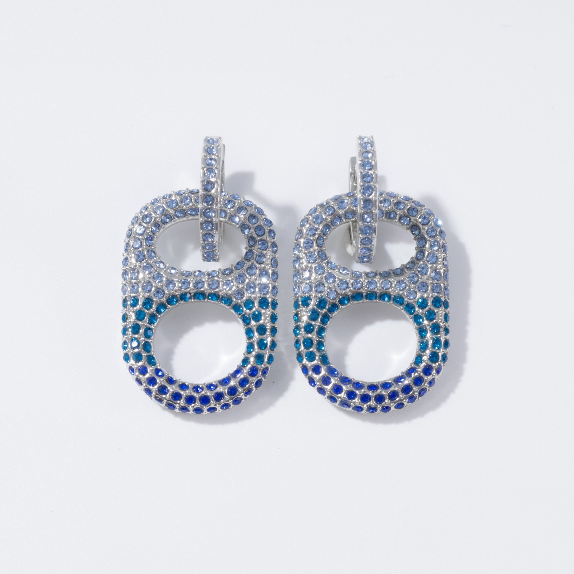 Coastal Wave Ombre Pop Tab Earrings – ombre blue pop tab charm with rhinestone huggie hoop, trendy versatile coastal-chic jewelry