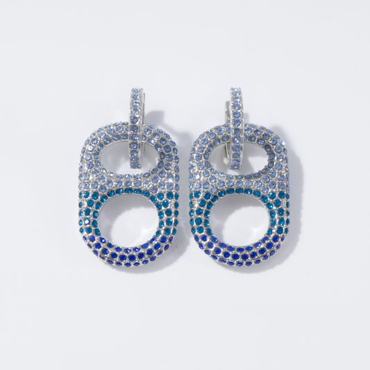 Coastal Wave Ombre Pop Tab Earrings – ombre blue pop tab charm with rhinestone huggie hoop, trendy versatile coastal-chic jewelry