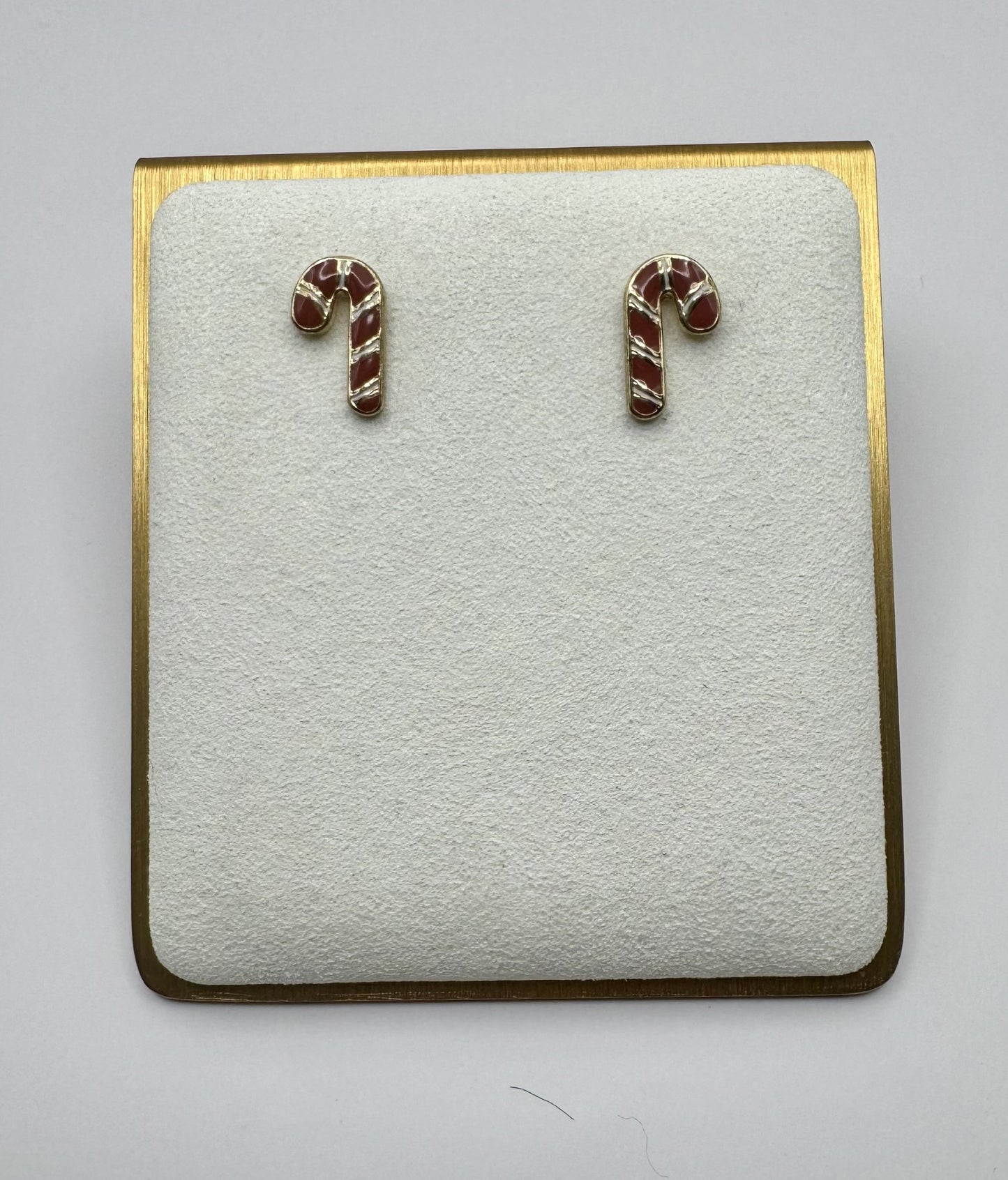 Red and White Candycane Earrings with Gold and White Painted Highlights