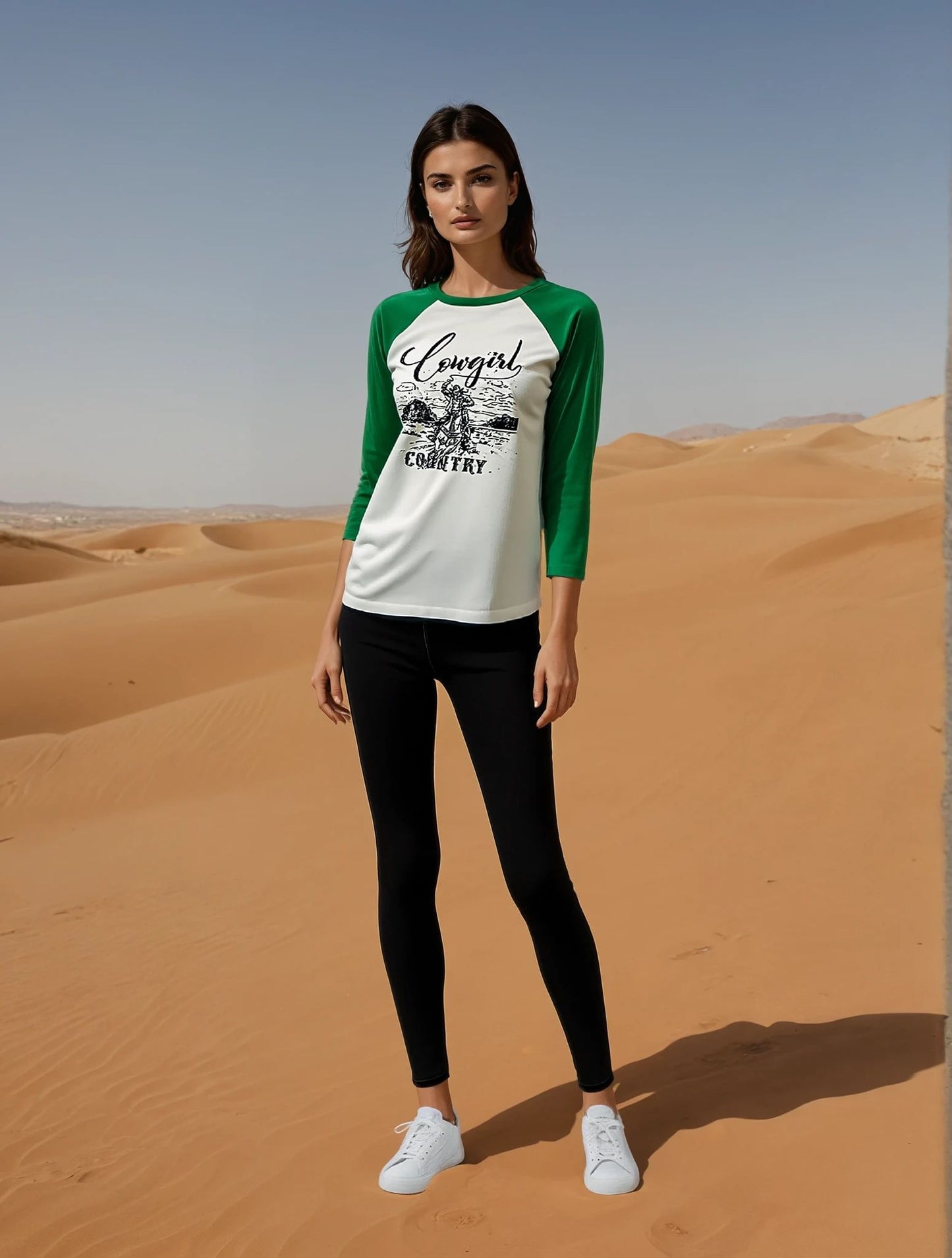 Cowgirl Country Green 3/4 Sleeve Graphic T-Shirt