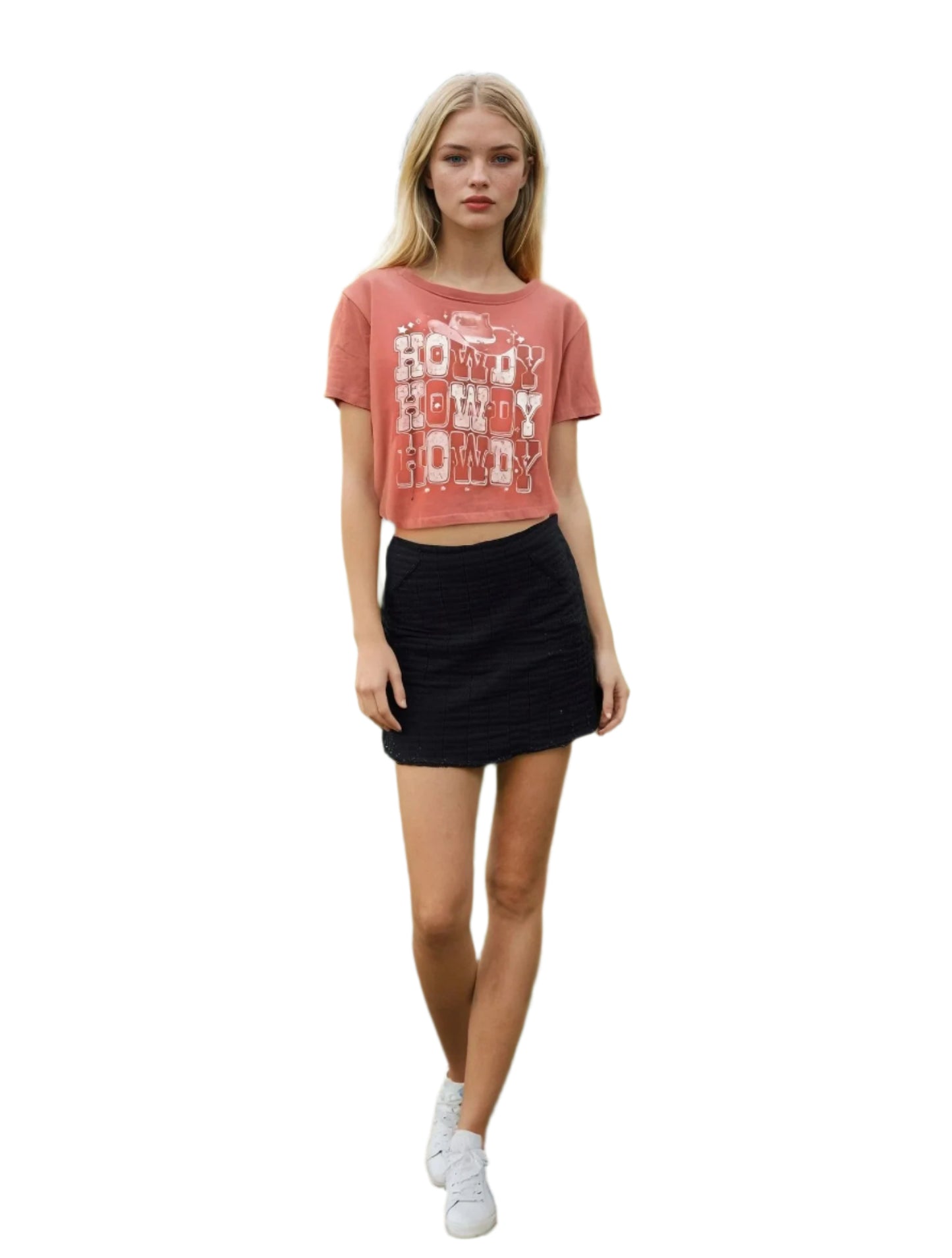 Howdy Coral Cropped T-Shirt