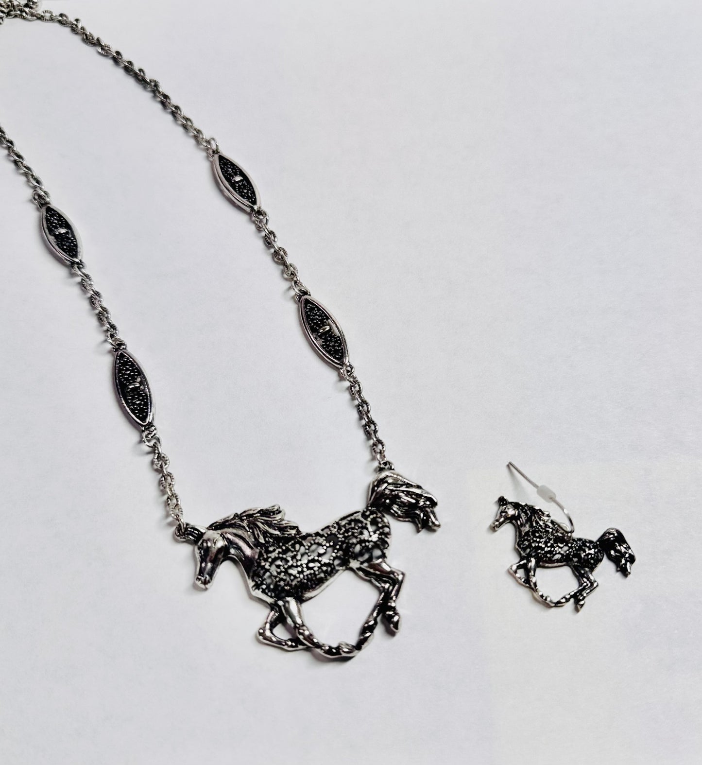 Filigree Metal Horse Dangle Earrings Hanging with Stopper Trotting
