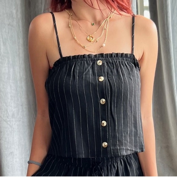 Soleil Stripe Linen Pant - Black