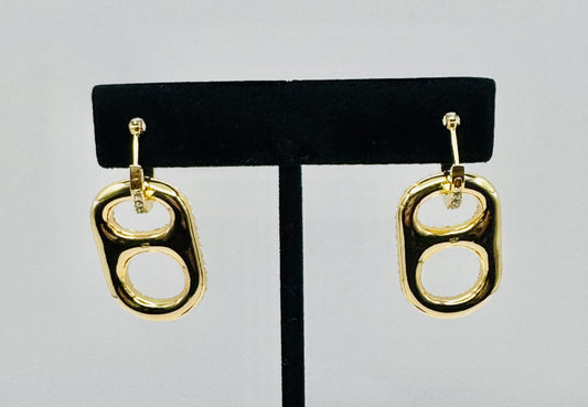 Luxe Sun Kissed Gold Classic Pop Tab and Rhinestone Huggie Hoop Earrings with 18K gold coating on brasspoptab