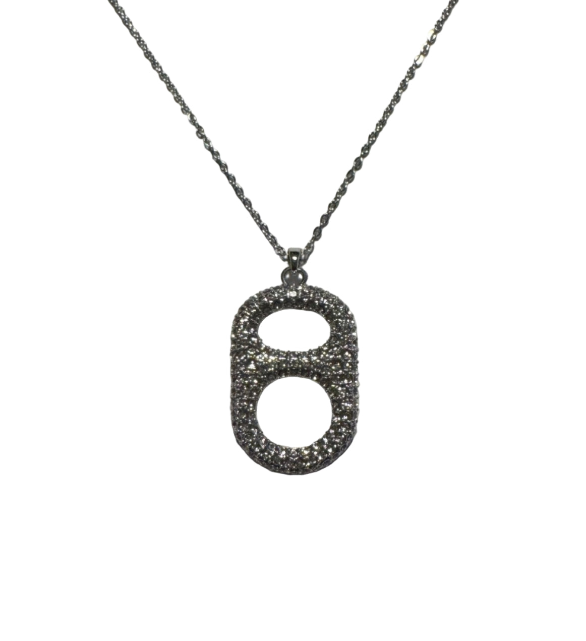 Luxe Silver Crush Floating Poptab Pendant Necklace front view with clear rhinestones