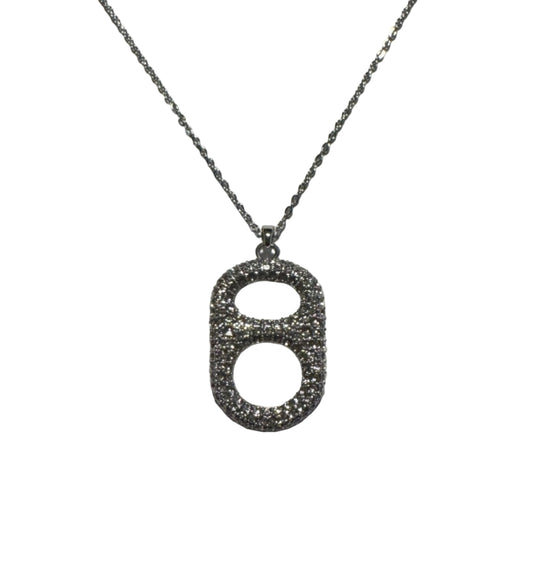 Luxe Silver Crush Floating Poptab Pendant Necklace front view with clear rhinestones
