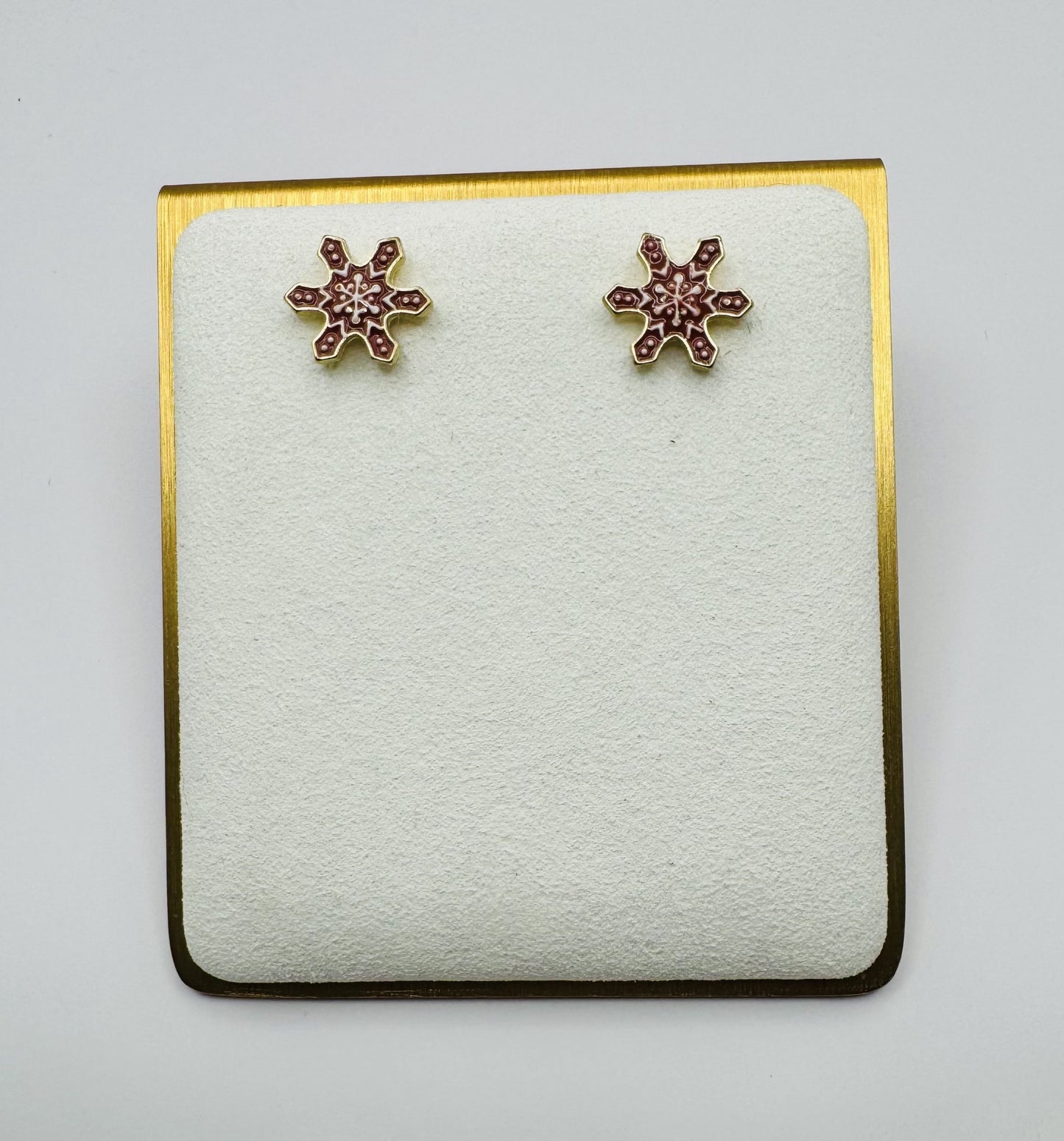 Red Snowflake Earrings with Gold Painted Highlights