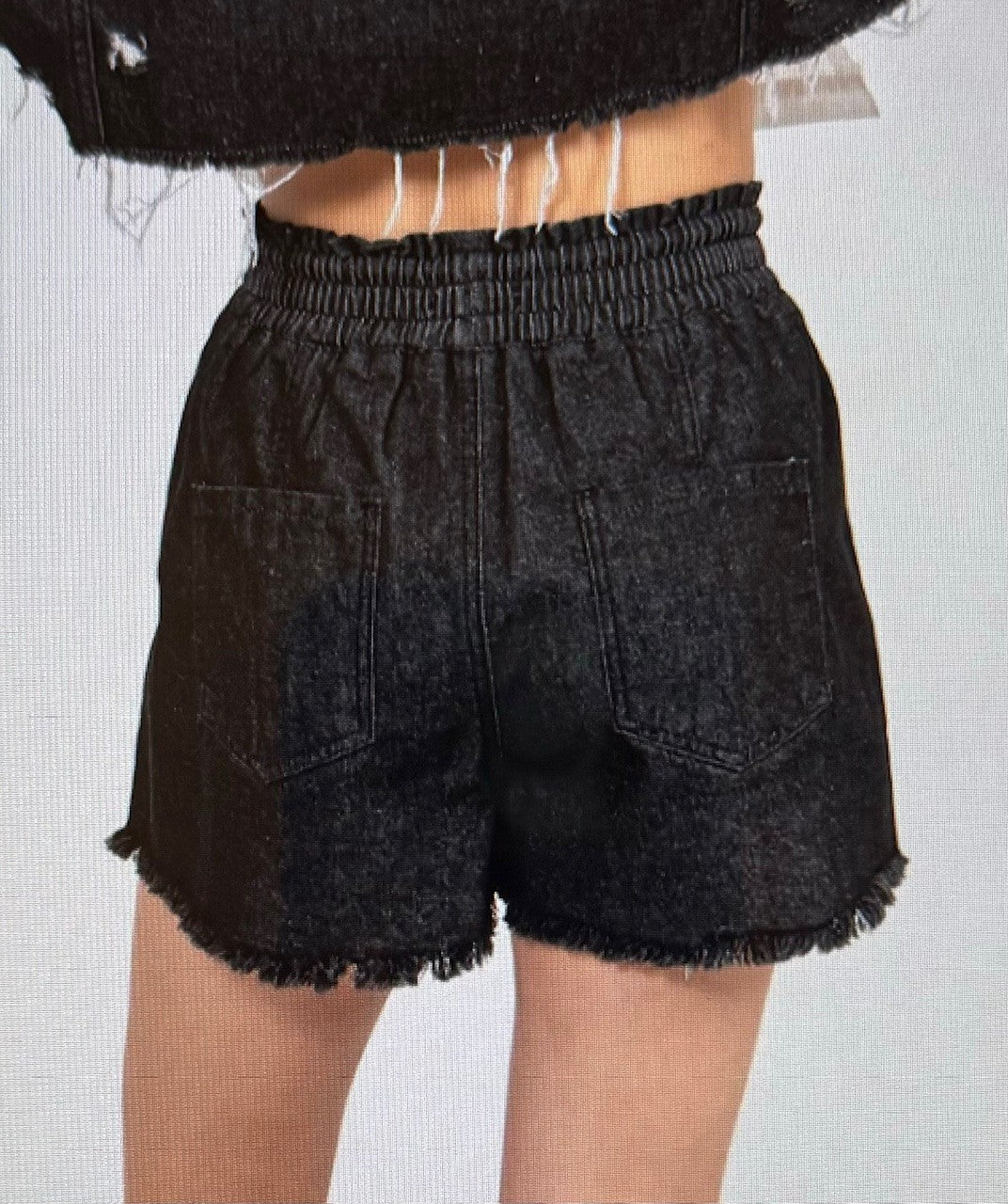 On the Go Denim High Waisted Flared Drawstring Shorts with Raw Hem in White or Black
