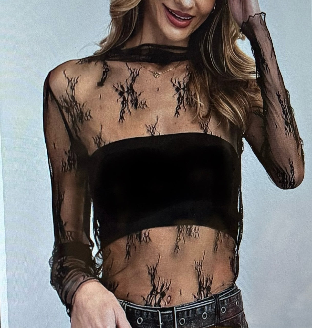 The Cheryl Floral Sheer Long 3/4 Sleeve Mesh Blouse