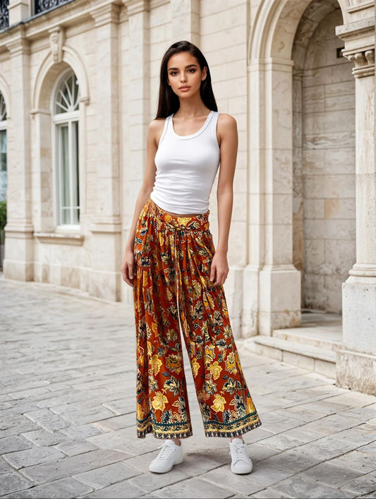 Kaia Tiered Wide Leg Pants – Brown Desert Print