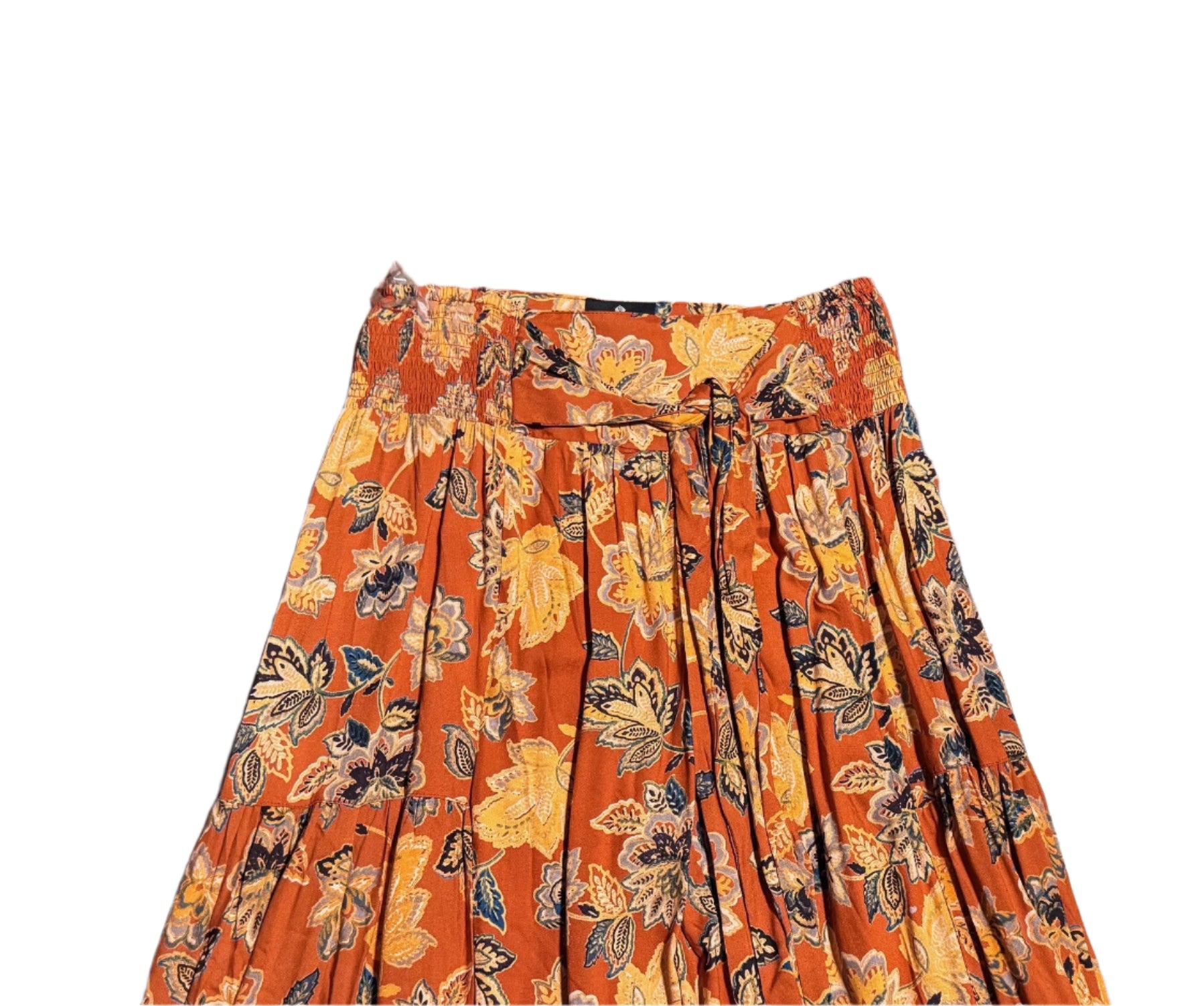 Comfort Tie Elastic Waist Tiered Wide Leg Pant – Brown Print Boho Flowy Fit Kaia