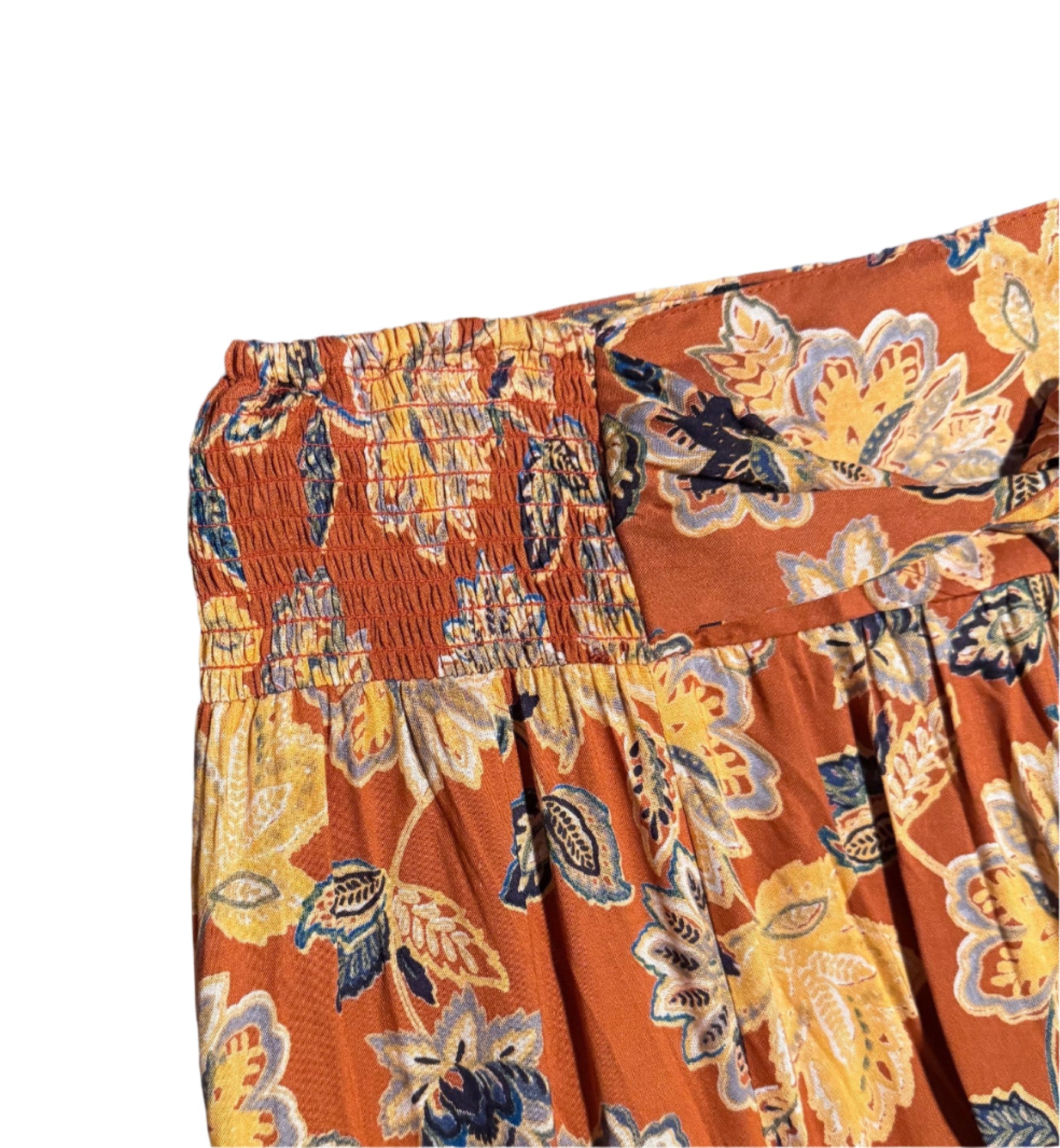 Comfort Tie Elastic Waist Tiered Wide Leg Pant – Brown Print Boho Flowy Fit Kaia