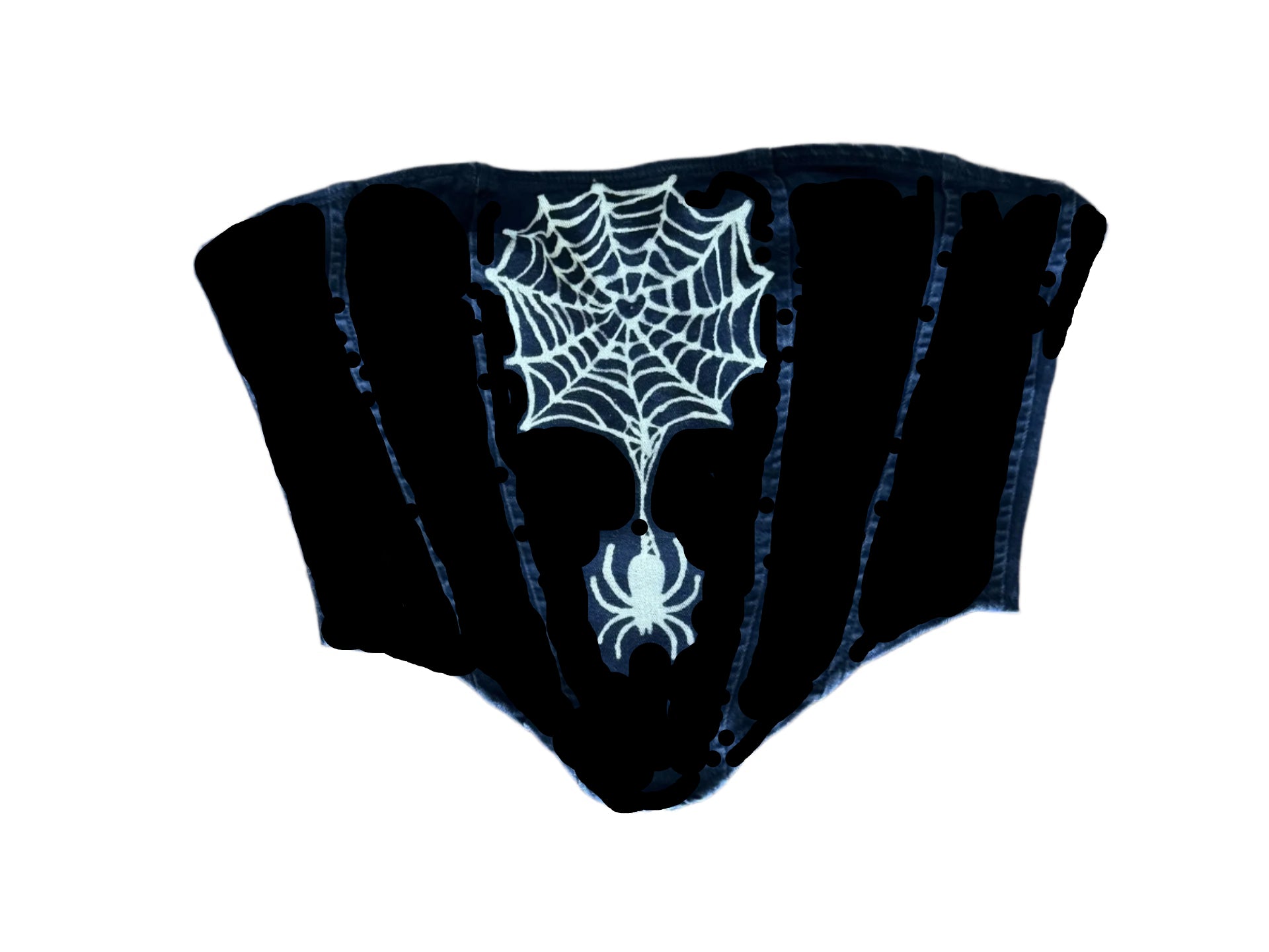 Black Widow hand-bleached stretch denim corset tube top with back zipper and silicone lining – one-of-a-kind streetwear style